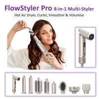 HiTechBeauty FlowStyler Pro 8-in-1 Multi-Styler - Hot Air Dryer, Curler, Smoother & Volumiser