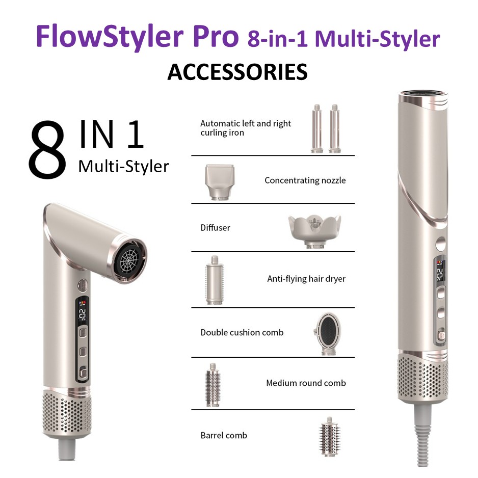 HiTechBeauty FlowStyler Pro 8-in-1 Multi-Styler - Hot Air Dryer, Curler, Smoother & Volumiser - Image 4